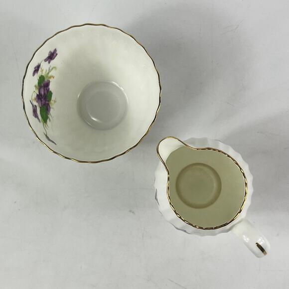 Vintage Radfords Bone China Creamer Sugar Bowl Set Purple Violets Floral England - Picture 5 of 16